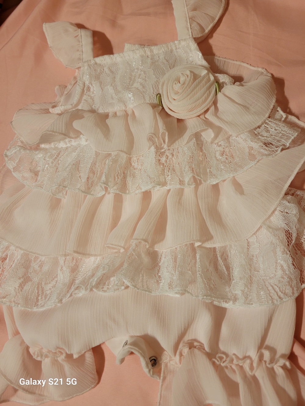 Edgehill Collection Cream Ruffle One-Piece with Rosette - Picture 2 of 2